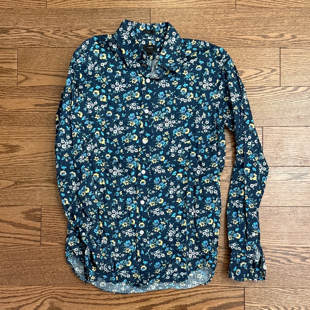 J. Crew Blue Floral Casual Button Down Shirt